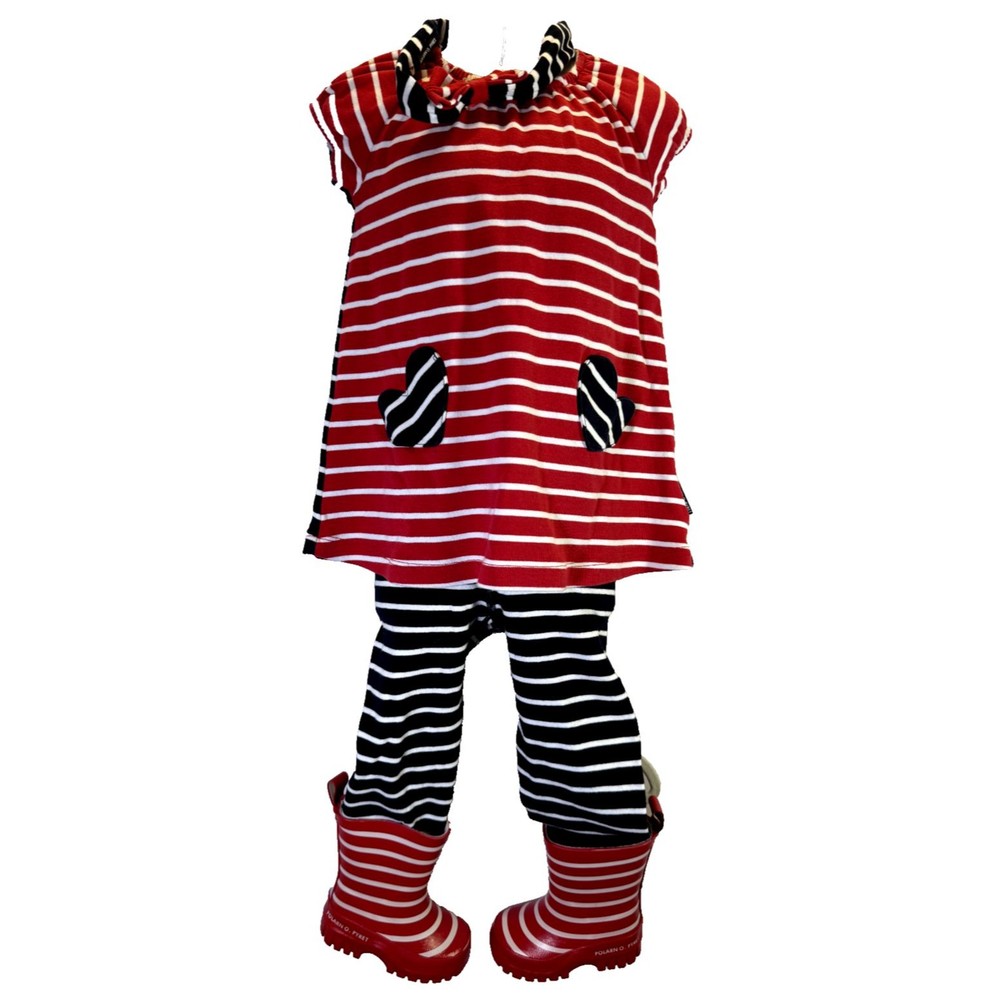 Polarn O. Pyret Lot Red White Blue Stripe Dress Pant Boots & Headband 86cm 1-1.5